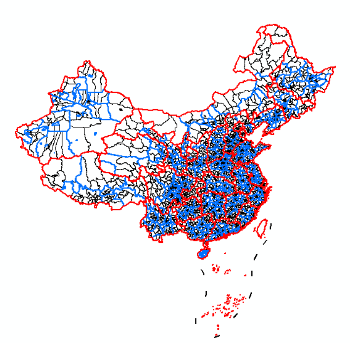Combined display of 2022 province-level, prefecture-level, and county-level vectors