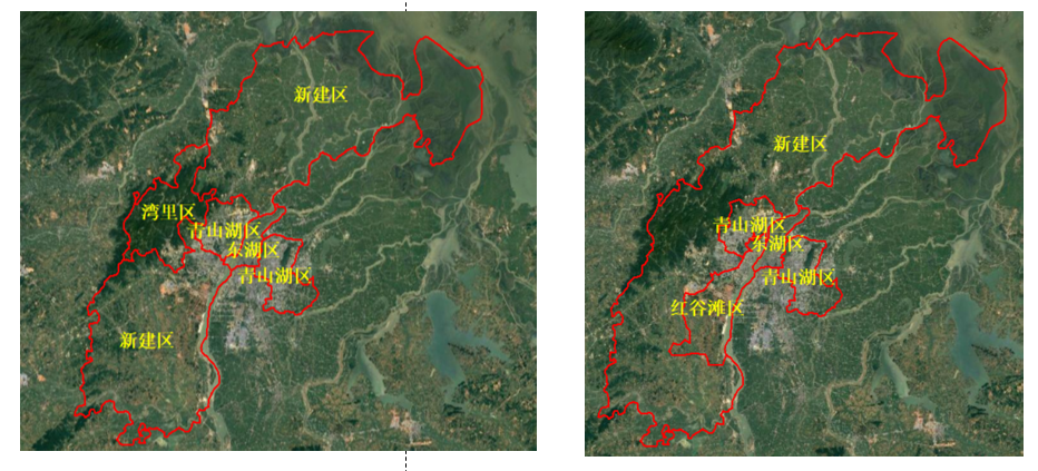 Administrative division change of Nanchang City between early 2019 and early 2020