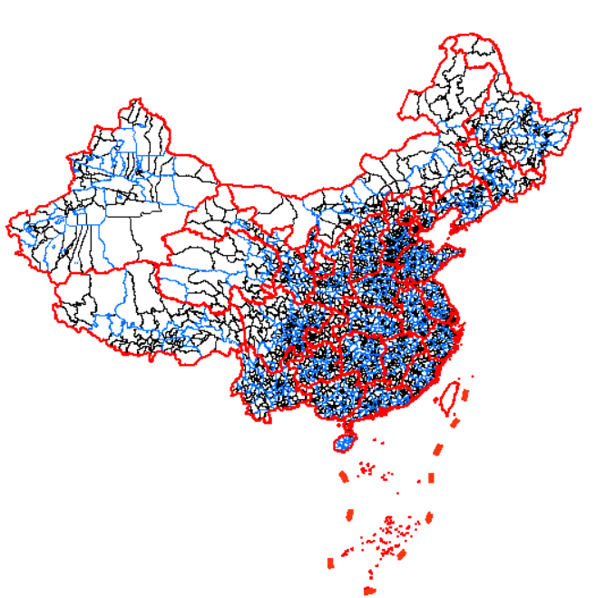 Early 2017 Combined Vector Visualization of Province-level, Prefecture-level, and County-level Units