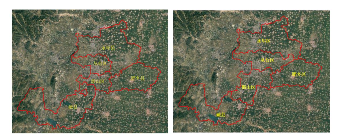 Change areas of Handan City in early 2016 and early 2017