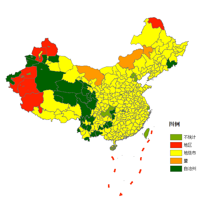 Distribution of prefecture-level types in China Distribution of prefecture-level types in China