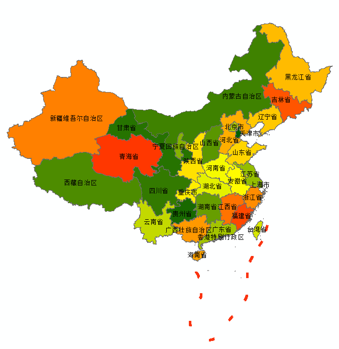 Distribution of province-level units in China